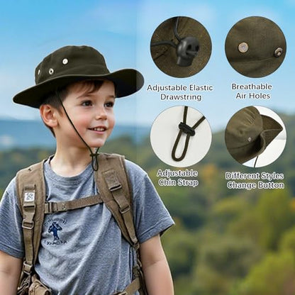 Kids Sun Hats for Boys Girls Bucket Hat UPF 50+ UV Protection Safari Hat Lightweight & Breathable Boonie Hat - color: 1 Pack-army Green