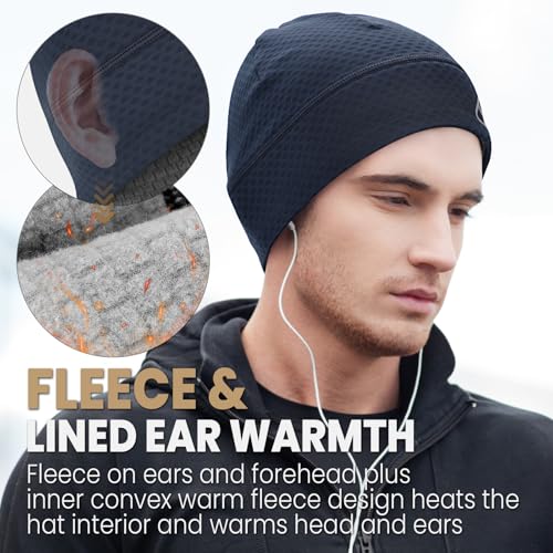 Skull Cap for Men Women Unidirectional Moisture Absorption & Sweat Wicking Quick-Dry Running Hat Beanie, Thermal Helmet Liner - color: Navy Blue