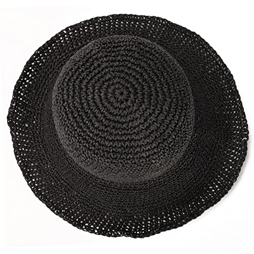 Womens Sun Hats Wide Brim Summer Beach Hat for Women Foldable Travel Straw Hat UPF50+ - color: A-black