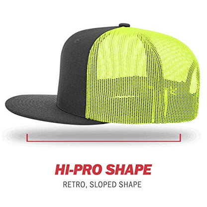 Richardson Unisex 511 Flatbill Trucker Adjustable Snapback Baseball Cap - color: Black/Neon Yellow
