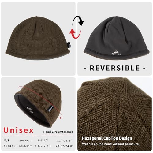 TOP-EX PolarWool™ Wool Beanie Hat for Men Women Fleece Lined Skull Cap Winter Knit Hat Watch Caps Reversible & Windproof - color: Green, size: X-Large-XX-Large