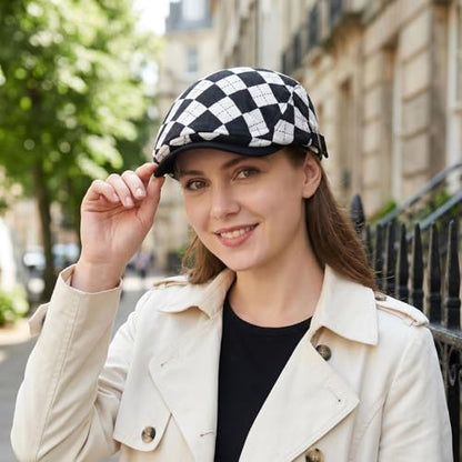 Women's Berets: Black Houndstooth Red Beret Hats for Women Fall Winter Fashion Outfit - color: Advance-checkered-black