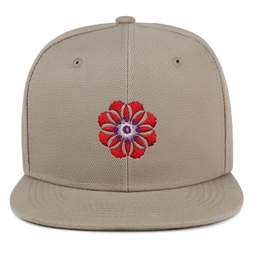 Flower Ornament Hip-Hop Snapback Hat Embroidered Baseball Cap Floral Embellishment - color: 01. Khaki