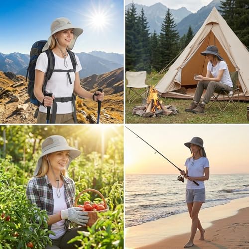 UV Sun Protection Hat Women Foldable Neck Flap Wide Brim Fishing Hat with Ponytail Hole for Women - color: Dark-gray