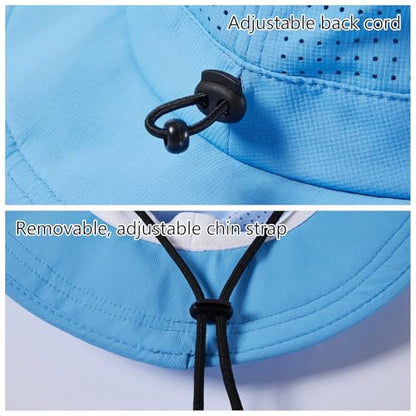 UPF 50+ Bucket Sun Hat with Laser Perforated Mesh Cooling Adjustable Breathable Lightweight for Outdoor Men Women - color: Light Blue