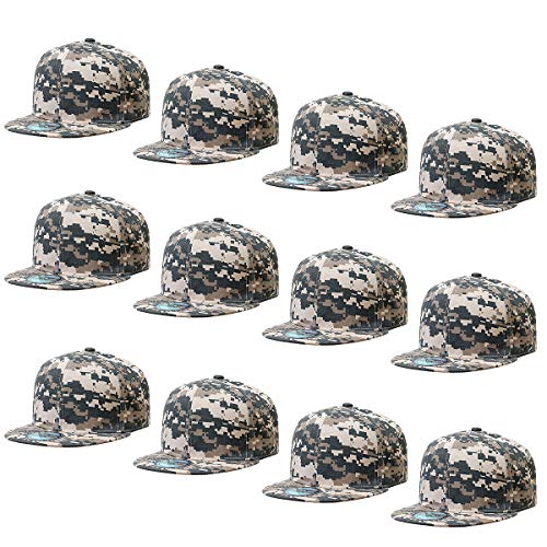 Falari Wholesale 12 Pack Snapback Hat Cap Hip Hop Style Flat Bill Blank Solid Color Adjustable Size - color: 12-pack Digital Camouflage