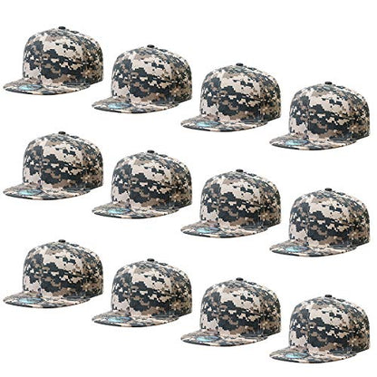 Falari Wholesale 12 Pack Snapback Hat Cap Hip Hop Style Flat Bill Blank Solid Color Adjustable Size - color: 12-pack Digital Camouflage