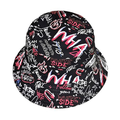 Shark Pattern Bucket Hat for Men Women, Reversible Double-Side-Wear Sun Hat, Packable Beach Fisherman Cap - color: Letter Graffiti