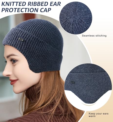 HiRui Knit Beanie Hats Winter Hats Ear Covers for Men Women-Warm Daily Headwear - color: Navy Blue