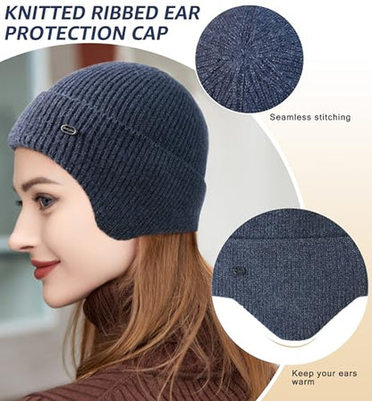 HiRui Knit Beanie Hats Winter Hats Ear Covers for Men Women-Warm Daily Headwear - color: Navy Blue