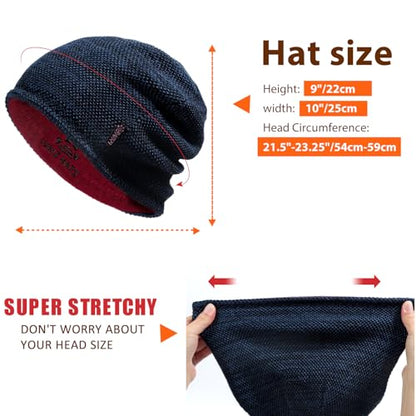 2 Pack Fleece Lined Beanie Hat Reversible Knit Skull Cap for Men Women - color: Blue+khaki