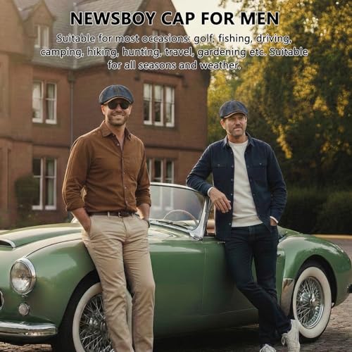 meioro Mens Denim Newsboy Hat 6 Panel Cotton Adjustable Flat Cap - color: Black
