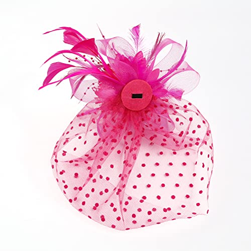 Fascinators Hat Feather Headband Women's Fascinators Tea Party Headwear with Clip Derby Hat for Girls and Women - color: 1 Rose Red