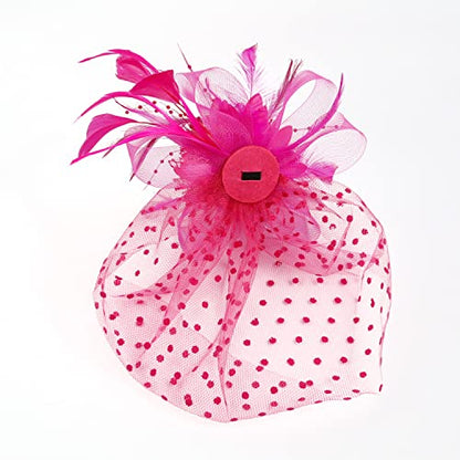 Fascinators Hat Feather Headband Women's Fascinators Tea Party Headwear with Clip Derby Hat for Girls and Women - color: 1 Rose Red