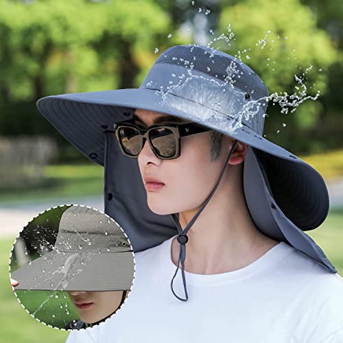 Women Wide Brim Face Mask Sun Hat Detachable Neck Face Flap Ponytail UV Protection Visor Hat Garden Fishing Hiking - color: Hyp008-darkgray
