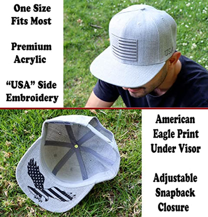 Antourage American Flag Unisex Baseball Hat for Men and Women | USA Flag Mesh Snapback Cap with 2 Patriotic Patches - color: (75) Grey Flat Visor Snapback
