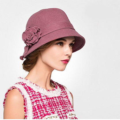 Maitose™ Women's Wool Felt Flowers Church Bowler Hats - color: Pink