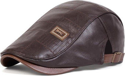 Newsboy Cap for Men, Flat Cap, PU Leather Hat - color: Patch| Dark Brown