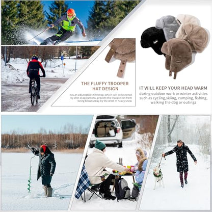 Fluffy Trapper Hats Winter Cozy Plush Ushanka Russian Hat Windproof Ski Hat Pilot Aviator Cap Cold Weather Hat - color: Mg-lfmyymrtb27-grey