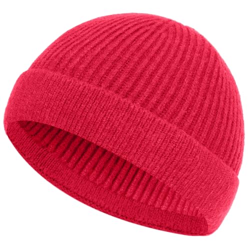 ROYBENS Short Fisherman Beanie for Men Women Wool Knit Warm Winter Hat Swag - color: 1pcs-red