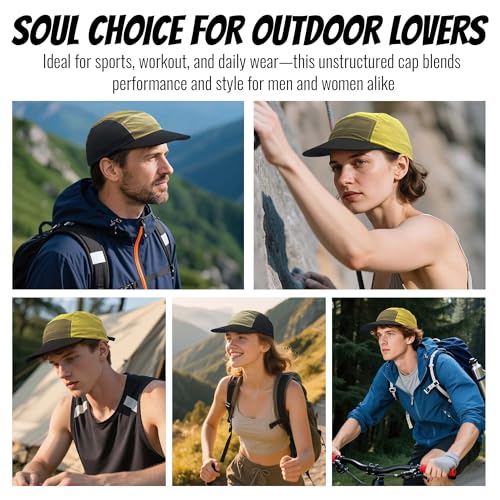 Clakllie Quick Dry Short Brim Hats for Men 5 Panel Running Hat Waterproof Baseball Cap Outdoor Hiking Hat Flat Bill Cadet Cap - color: Cdus-wsgb1-yellow