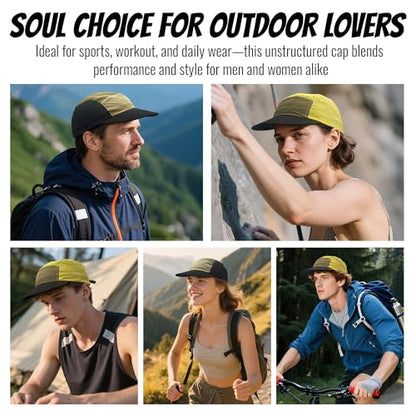 Clakllie Quick Dry Short Brim Hats for Men 5 Panel Running Hat Waterproof Baseball Cap Outdoor Hiking Hat Flat Bill Cadet Cap - color: Cdus-wsgb1-yellow
