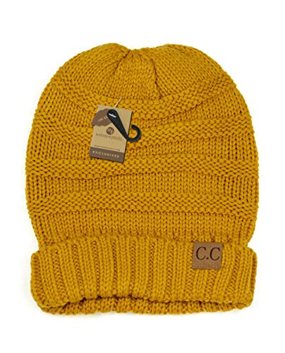 NYFASHION101 Slouch Wrinkled Beanie Cap Slouchy Skull Hat - color: Mustard