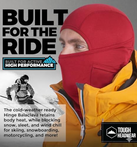 Tough Headwear Balaclava Ski Mask - Breathable Face Mask for Men - Flexible Hinge Full Face Cover - Windproof Motorcycle Gear - color: Red