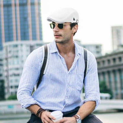 meioro Mens Breathable Mesh Summer Hat Adjustable Flat Cap Newsboy Beret Ivy Cap Irish Cabbie Fishing Hats - color: Black+white