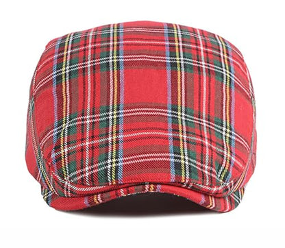DIYDECAL Plaid Newsboy Hats Retro Flat Cap Gatsby Cabbie Driving Hat for Mens Womens - color: Red