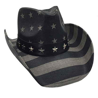 grinderPUNCH Straw Cowboy Hat for Men Women Western Cowgirl Outback Sun Hat - color: Black and Grey