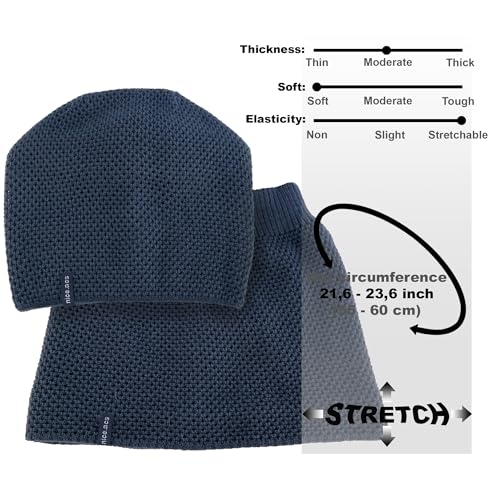 Hat and Scarf Set for Women – Knit Winter Beanie Fleece Lined Neck Warmer – Wool Double Layer Cap - color: Jeans