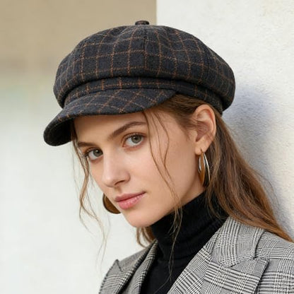 Newsboy Caps for Women Classic Beret Hats Autumn Winter Cap - color: E-black