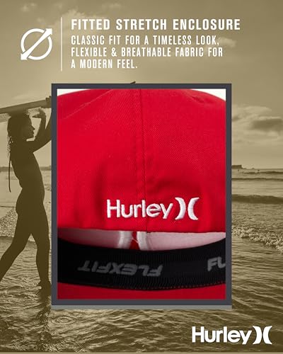 Hurley Mens Textured Fitted Baseball Cap, Moisture Wicking, Curved Brim - color: Red, size: Large-X-Large