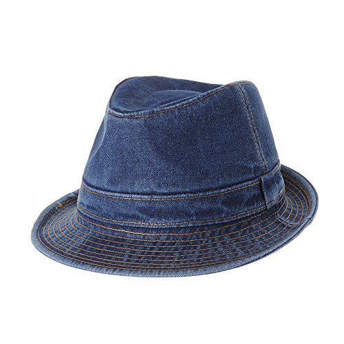 WITHMOONS Denim Bucket Hat Plain Stitch Washed Short Brim Packable Fedora DW6646 - color: Blue, size: Large