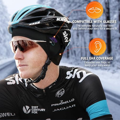 HASAGEI Winter Thermal Skull Cap for Men Windproof Helmet Liner with Full Ear Coverage & Eyewear Slots, Cycling Motorcycle - color: Black+black