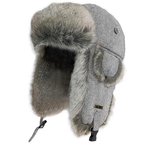 HEYANN Trapper Hat,Warm Faux Fur Trooper Ushanka Russian Bomber Eskimo Pilot Winter Hats with Ear Flaps for Men and Women - color: Greyganghua, size: Large