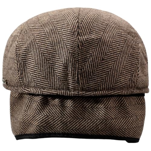 Men's Newsboy Cap with Earflaps Flat Ivy Caps Gatsby Golf Cabbie Hats - color: Coffee Herringbone