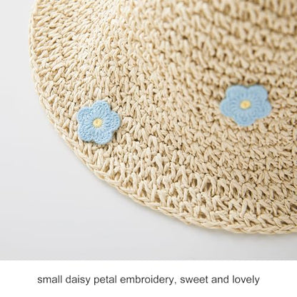 pureborn Baby Toddler Girls Straw Sun Hat Summer Beach Hat - color: Beige Daisy, size: 6-24 Months