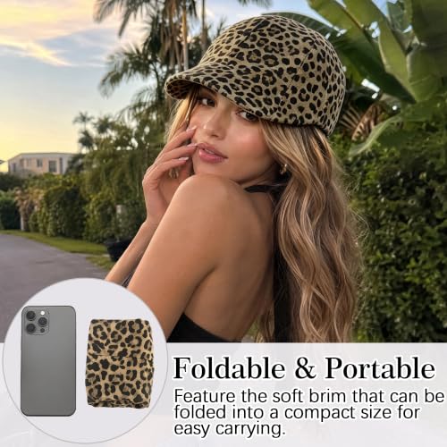 Stylish Newsboy Cap Soft Foldable Flat Cap for Big Heads - color: Khaki Leopard