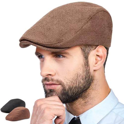 LADYBRO 2-Pack Unisex Flat Cap Newsboy Hats for Men Women Casual Adjustable - color: Black+coffee