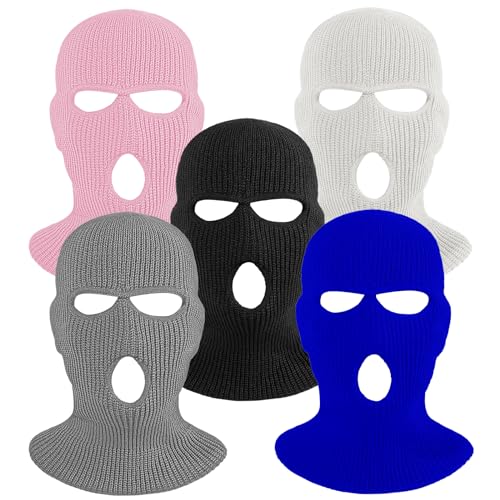 3 Hole Winter Knitted Mask, Full Face Cover Ski Scarf Mask Warm Balaclava for Adult Skiing, Motorcycle,Wind Protection - color: Blue