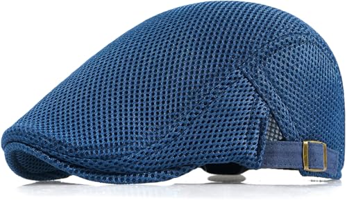 Xinveen Men's Mesh Cap Breathable Summer Newsboy Hat Adjustable Beret Ivy Cap Irish Cabbie Driving Hunting Hats - color: Navy