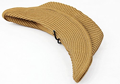 Men's Floppy Packable Straw Hat Beach Cap Newsboy Fedora Sun Hat, Big Brim, Adjustable Chin Strap - color: Khaki