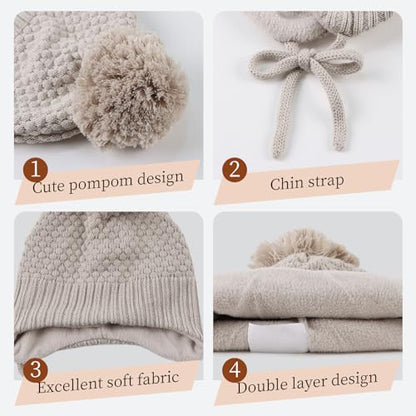 Baby Girl Winter Hats Pompom Infant Boys Beanie Knitted Kid Hat - color: Beige, size: 2-8 Years