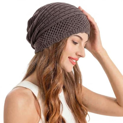 ZLYC Crochet Slouchy Beanie for Women Soft Lightweight Skull Cap - color: Plain Gray