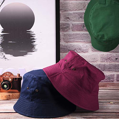 SATINIOR 4 Pcs Bucket Hat Summer Cotton - color: Wine Red, Xmas Green, Grey Khaki,navy Blue, size: Medium