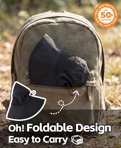 Home Prefer UPF50+ Mens Sun Hat Wide Brim Fishing Hat for Men UV Protection Womens Beach Bucket Hat for Golf Hiking Gardening - color: Black
