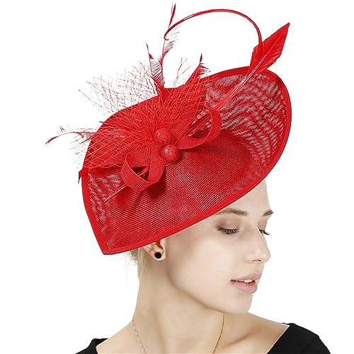 GIBZ Women's Wide Brim Fascinator Elegant Tea Party Headband - color: Red