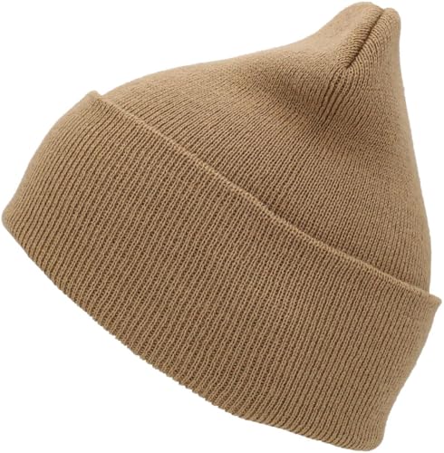 KBETHOS Made in USA Classic Men's Women's Cuffed Folded Acrylic Knit Beanie Hat Solid Unisex Cold - color: Khaki Solid Long Beanie